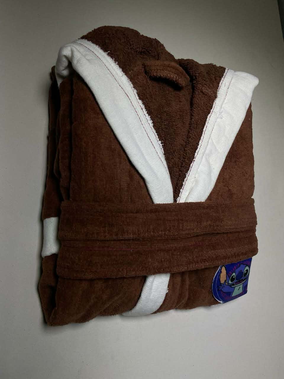 Kids Brown&White Plush Bathrobe with White Trim – Soft & Cozy Girls Robe