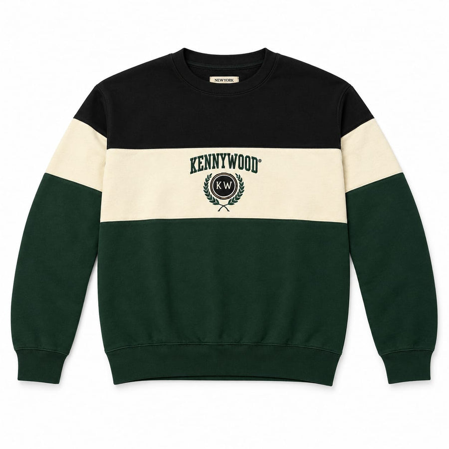Nuvora Styles Color Block Crewneck Sweatshirt – Black, Cream & Forest Green